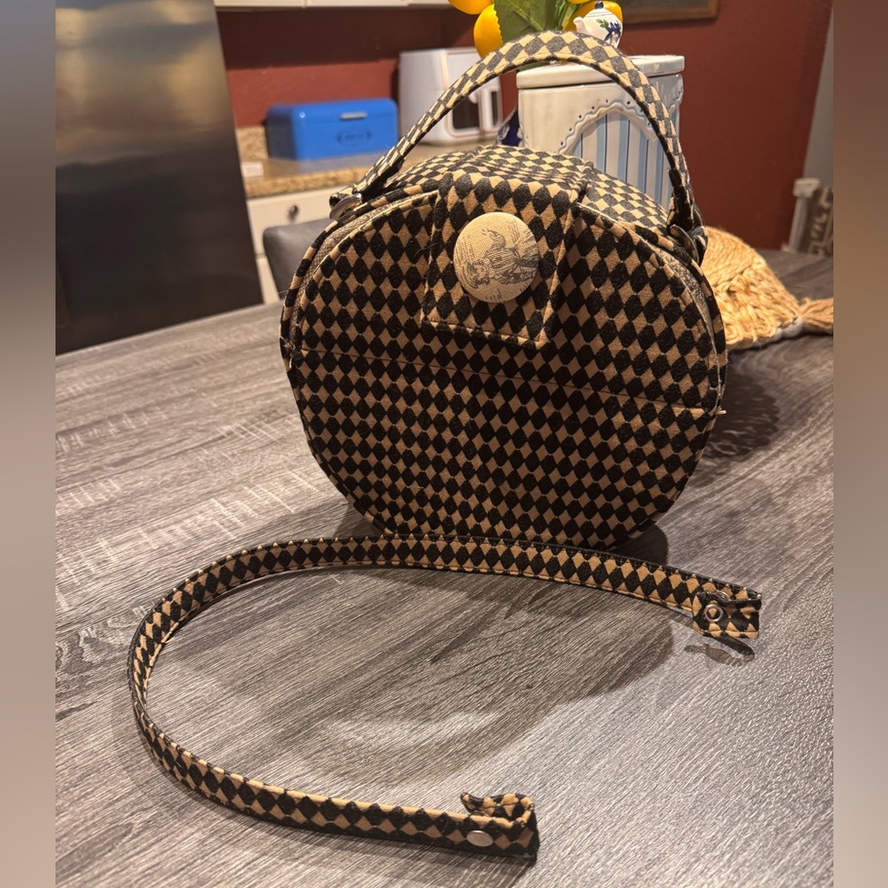 Poesis Checkered Round Handbag with interchangeable handles